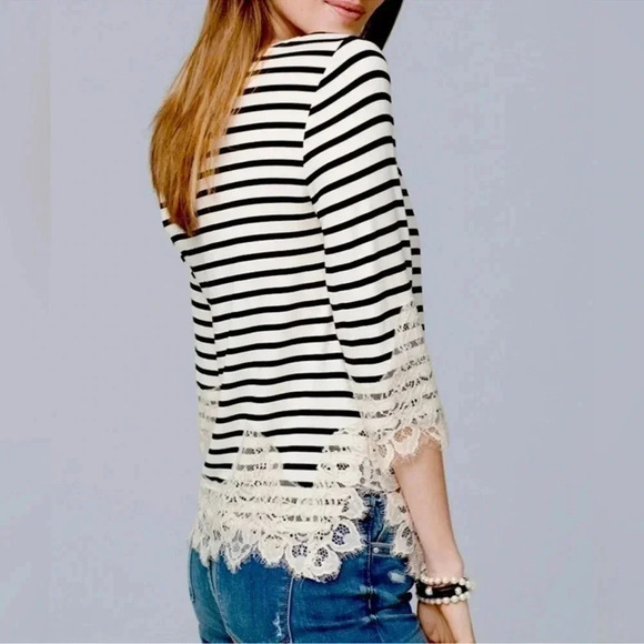 White House Black Market Tops - White House Black Market | Black & White Stripe Lace Hem Blouse Size S Small